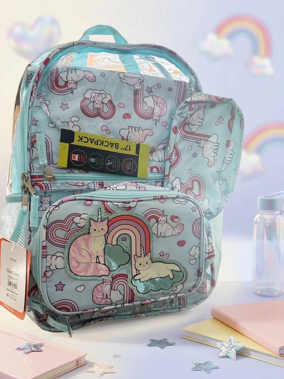 wonder nation Light Blue Rainbow Cat Backpack